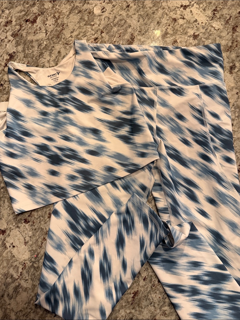 Old Navy Blue & White Printed High-Rise Leggings with Matching Crop Top